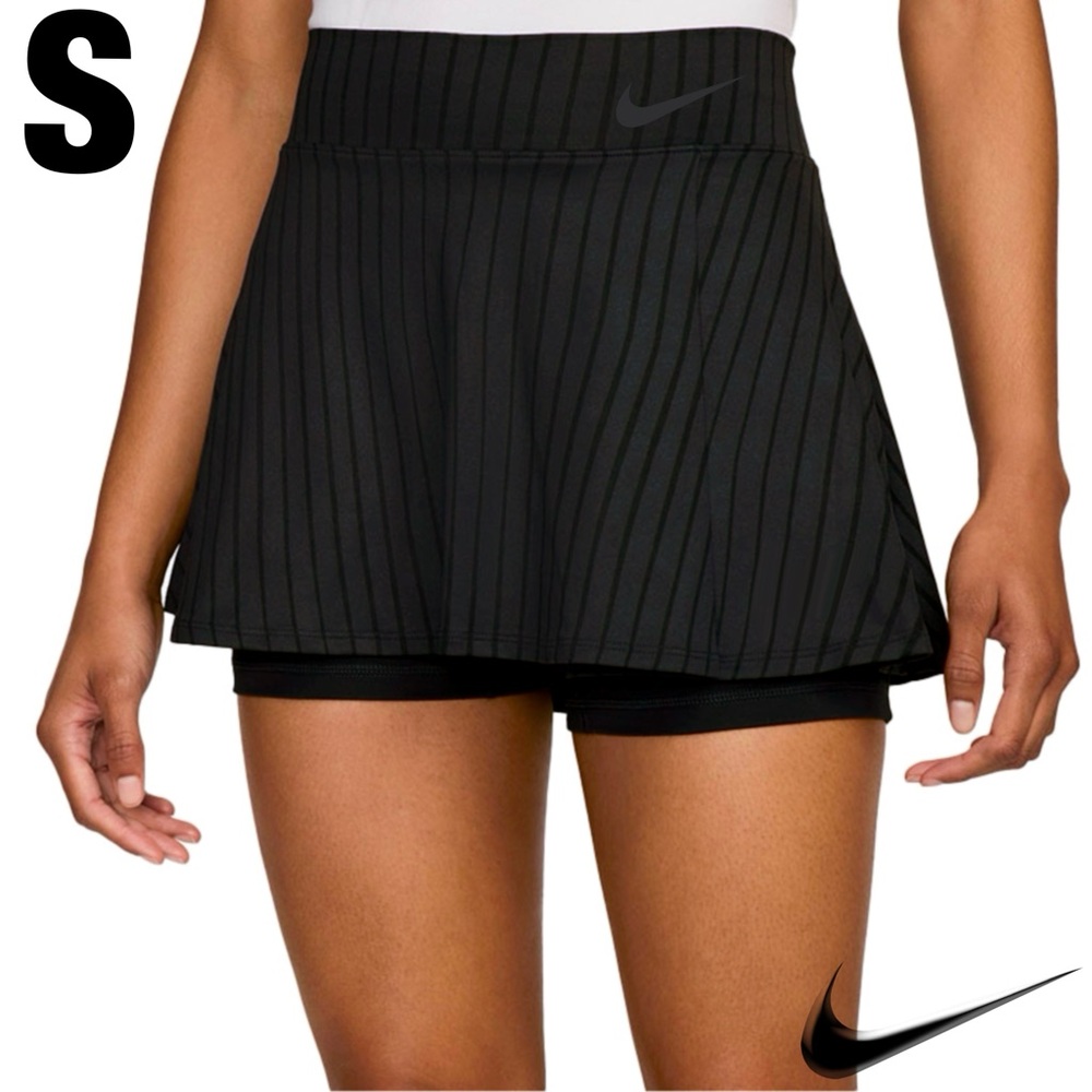 NWOT Nike Court Victory Flouncy Black Navy Performance Lined Skirt Skort SMALL
